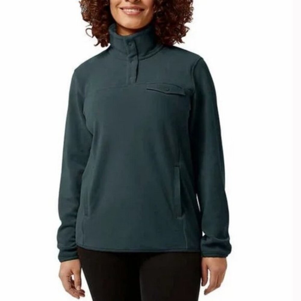 32 Degrees Midweight Snap Arctic Fleece GREEN WOODLAND GRAY NWT